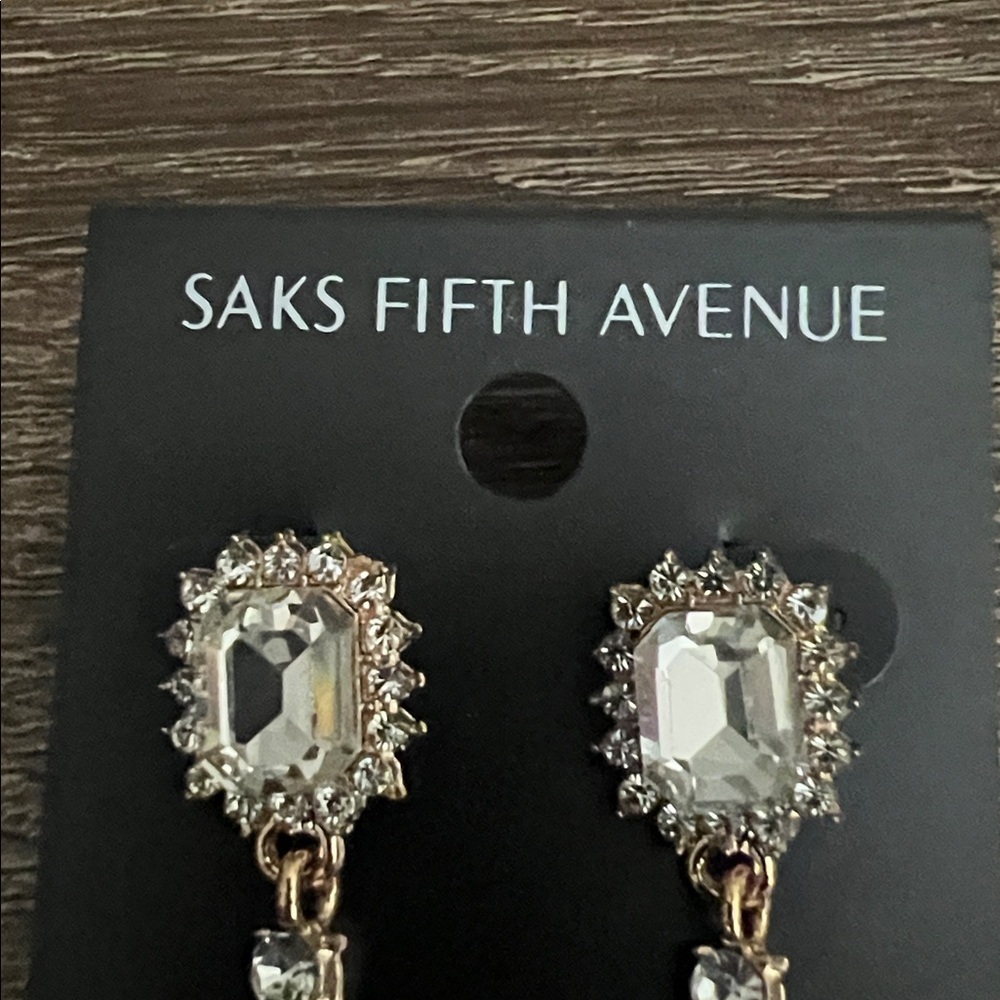 Saks Fifth Avenue Gold and Silver Crystal Drop Earrings - Picture 3 of 5